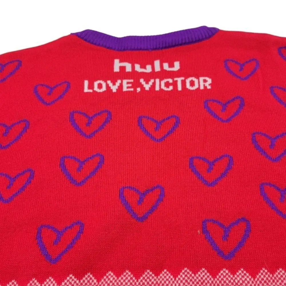 Hulu Sweater Size Medium Love, Victor Hulu Series Knit Sweater Heart Pattern EUC